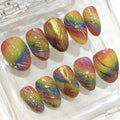 Rainbow Glitter Press On Nails – Gold Chrome Swirl Ombre Fake Nails