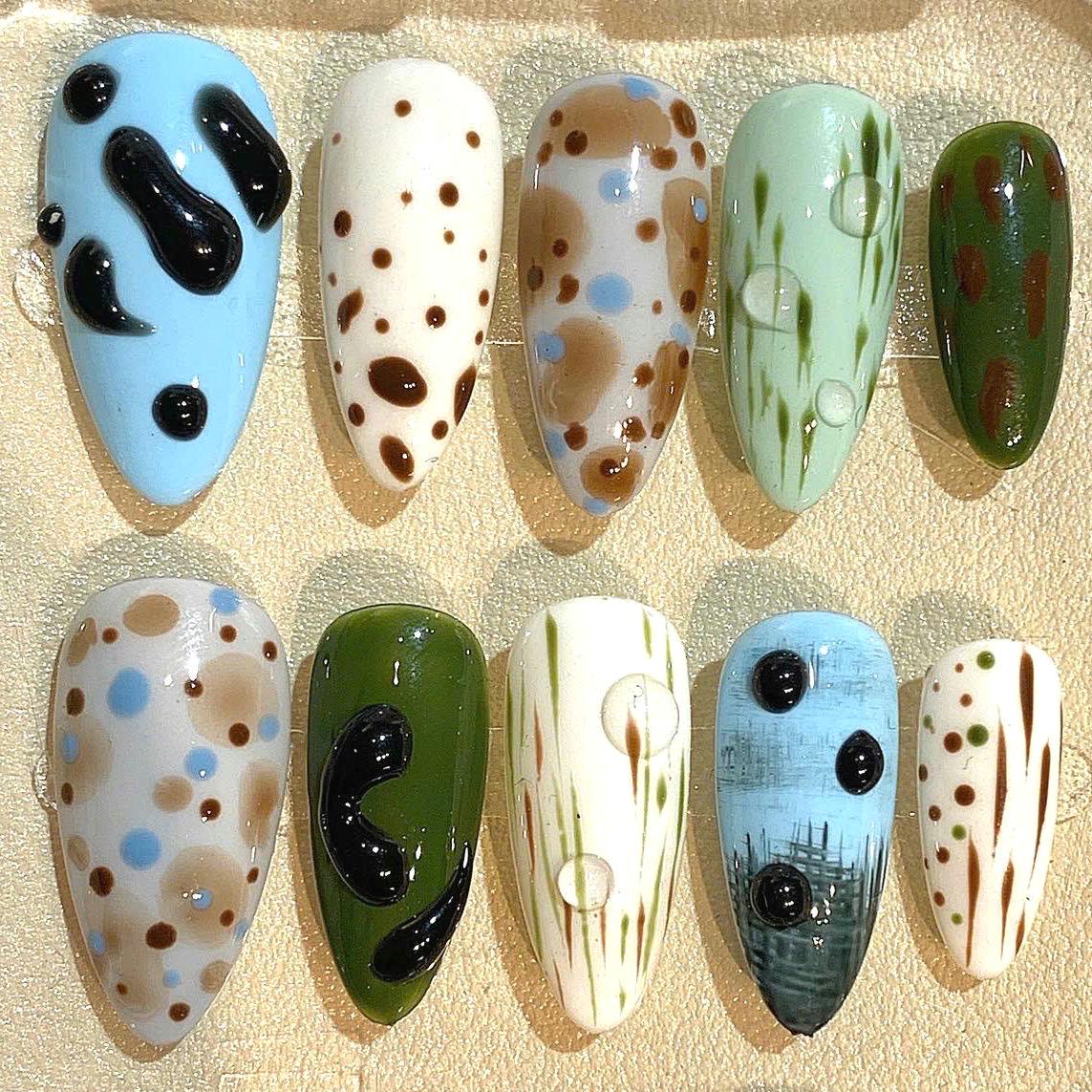 Earth Tone Polka Dot Press On Nails: Abstract Nature Design