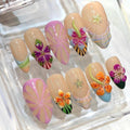 3D Tropical Floral Press On Nails – Summer Blossom Handmade Fake Nails Set
