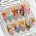 3D Tropical Flower Press On Nails – Safari Floral Nail Art, Handmade Colorful Nail Set