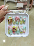 3D Kawaii Press On Nails | Bear Bunny Nail Designs | Cute Pastel Summer Nails