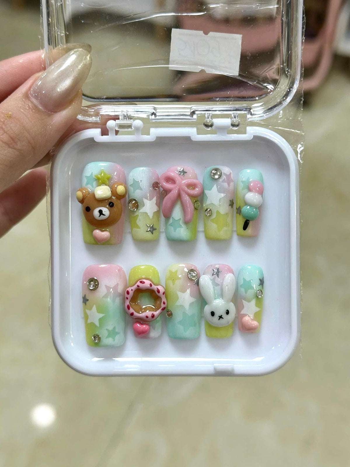 3D Kawaii Press On Nails | Bear Bunny Nail Designs | Cute Pastel Summer Nails