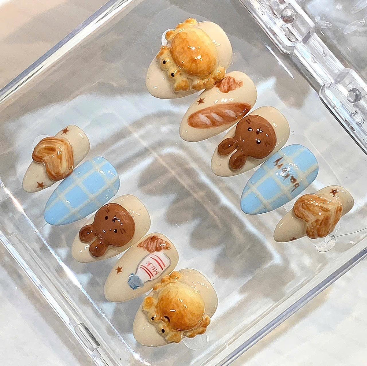 3D Bakery Bunny Press On Nails, Kawaii Food Nail Art, Pastel Japanese Style Statement