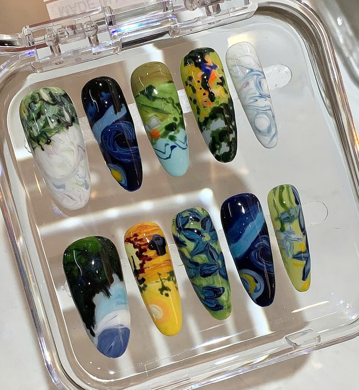 Van Gogh Starry Night Press On Nails: Hand-Painted Art False Nails