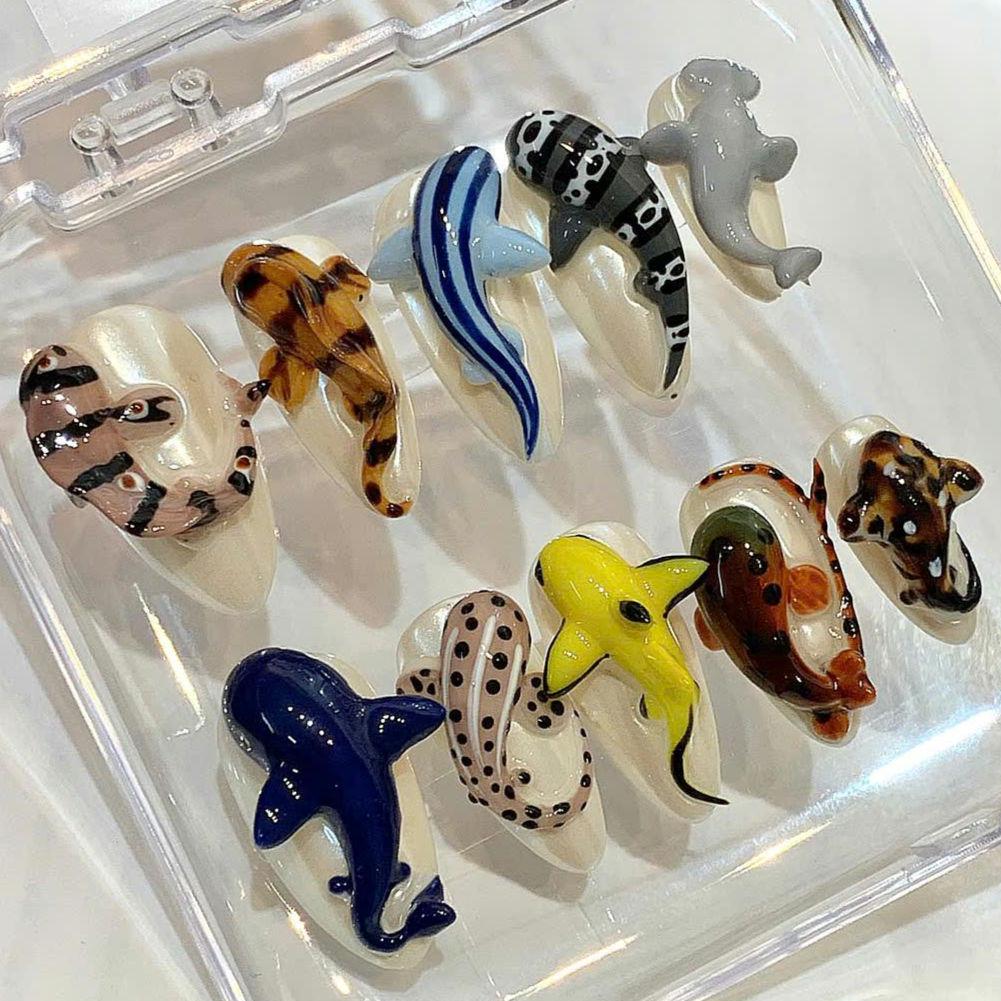 3D Ocean Animal Press On Nails: Handmade Sea Creature Nail Art