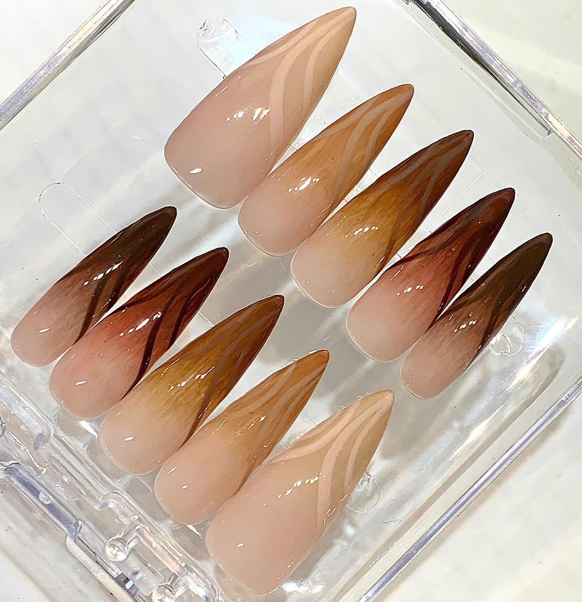 Nude Brown Ombre Press On Nails | Long Stiletto Nails | Elegant Neutral Nail Set | Handmade Reusable Nails