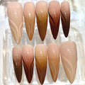 Nude Brown Ombre Press On Nails | Long Stiletto Nails | Elegant Neutral Nail Set | Handmade Reusable Nails