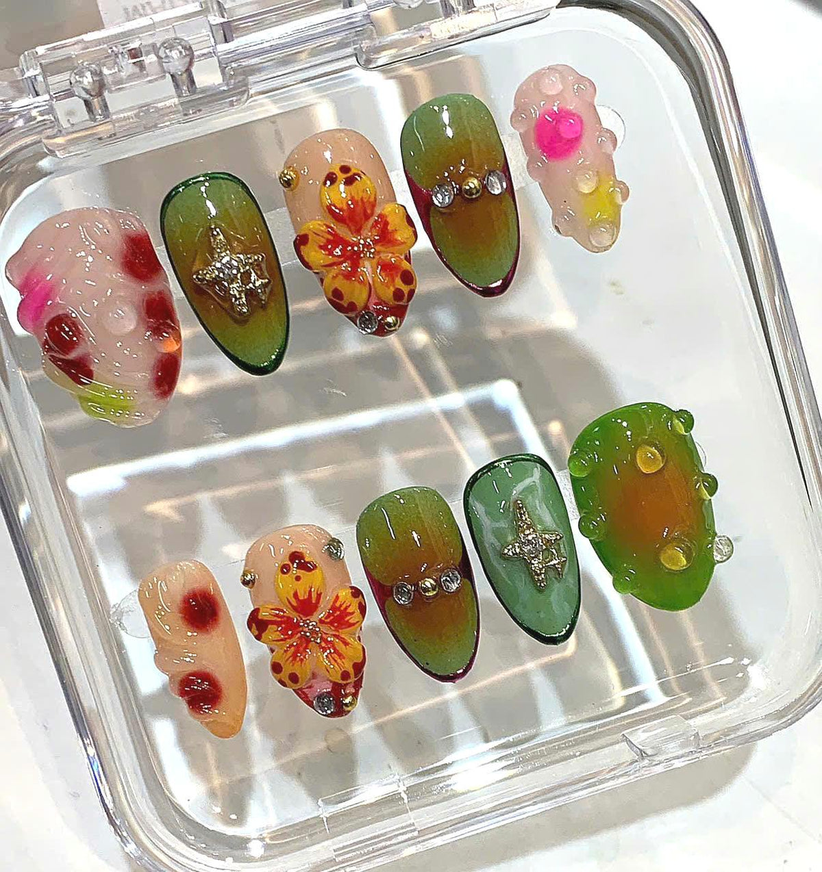 Tropical Hibiscus Press On Nails: 3D Flower Beach Nail Art