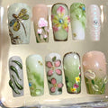 Spring Garden Press On Nails: Handmade Floral Nail Art Set