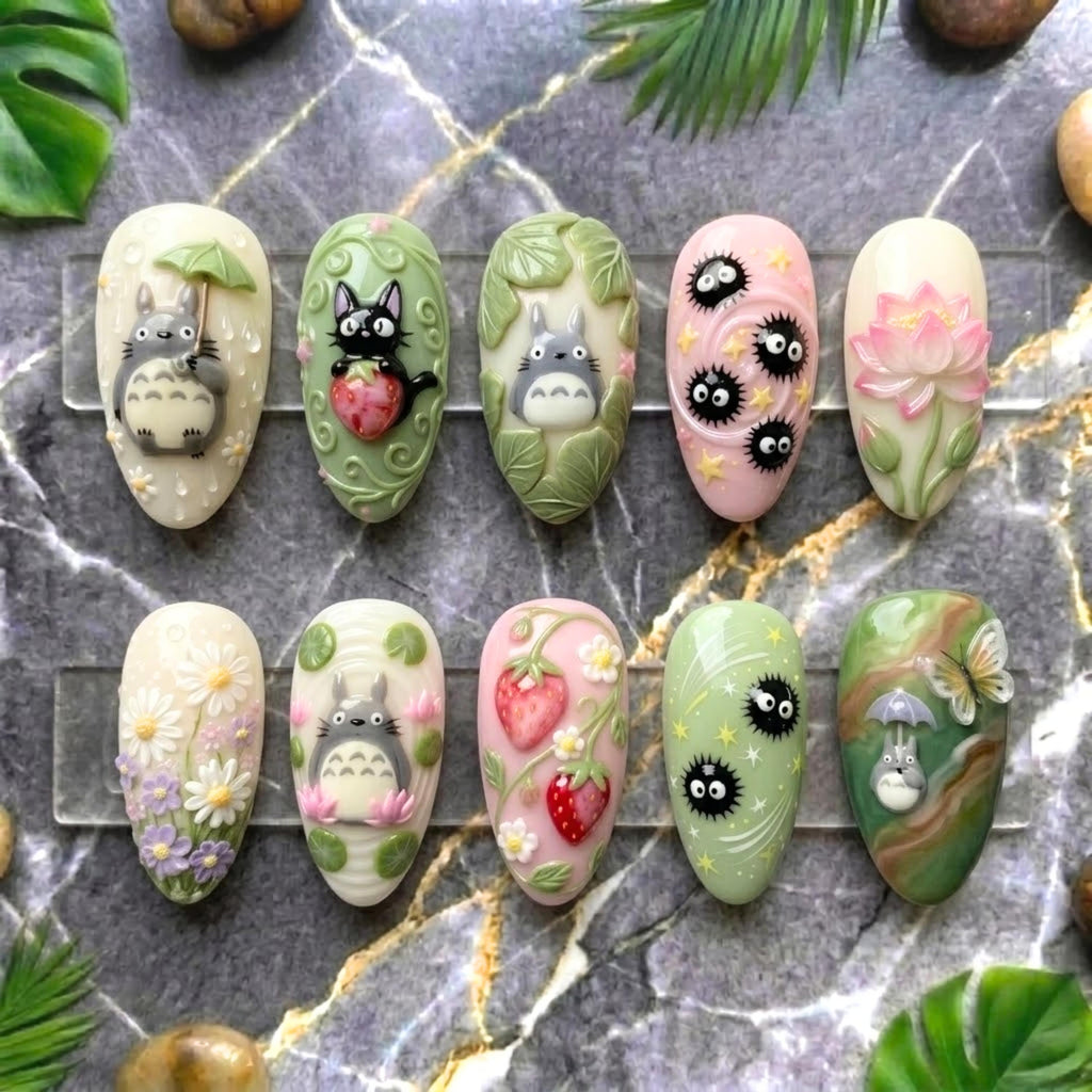 Tropical Sunset Press On Nails | Summer Vibe Long Square Nails | 3D Purple Flower Nails | Handmade Gold Foil Nails | Chic Beach Resort Nails