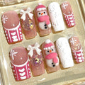 3D Snowman Press On Nails: Pink Winter Holiday Nail Art