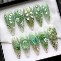 Lily of the Valley Press on Nails | Fairycore Stiletto Nails | 3D Floral Butterfly Nails | Handcrafted 3D Art Nails | Spring Nature Nails