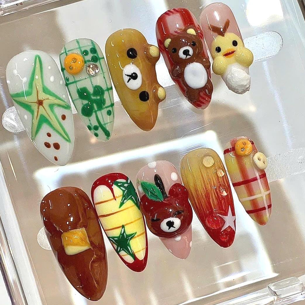 Kawaii 3D Animal Press On Nails | Handmade Cartoon Nail Art
