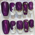 Purple 3D Flower Press On Nails | Elegant Gold Frame Bridal Set