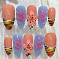 Ombre Press On Nails with 3D Flower | Tiger Print Tropical Nail Set