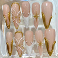 Luxury White Gold French Press On Nails - Nude Wedding Nails Set