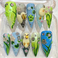 Kawaii Duck 3D Press On Nails | Pastel Blue Green Cartoon Nail Art Set