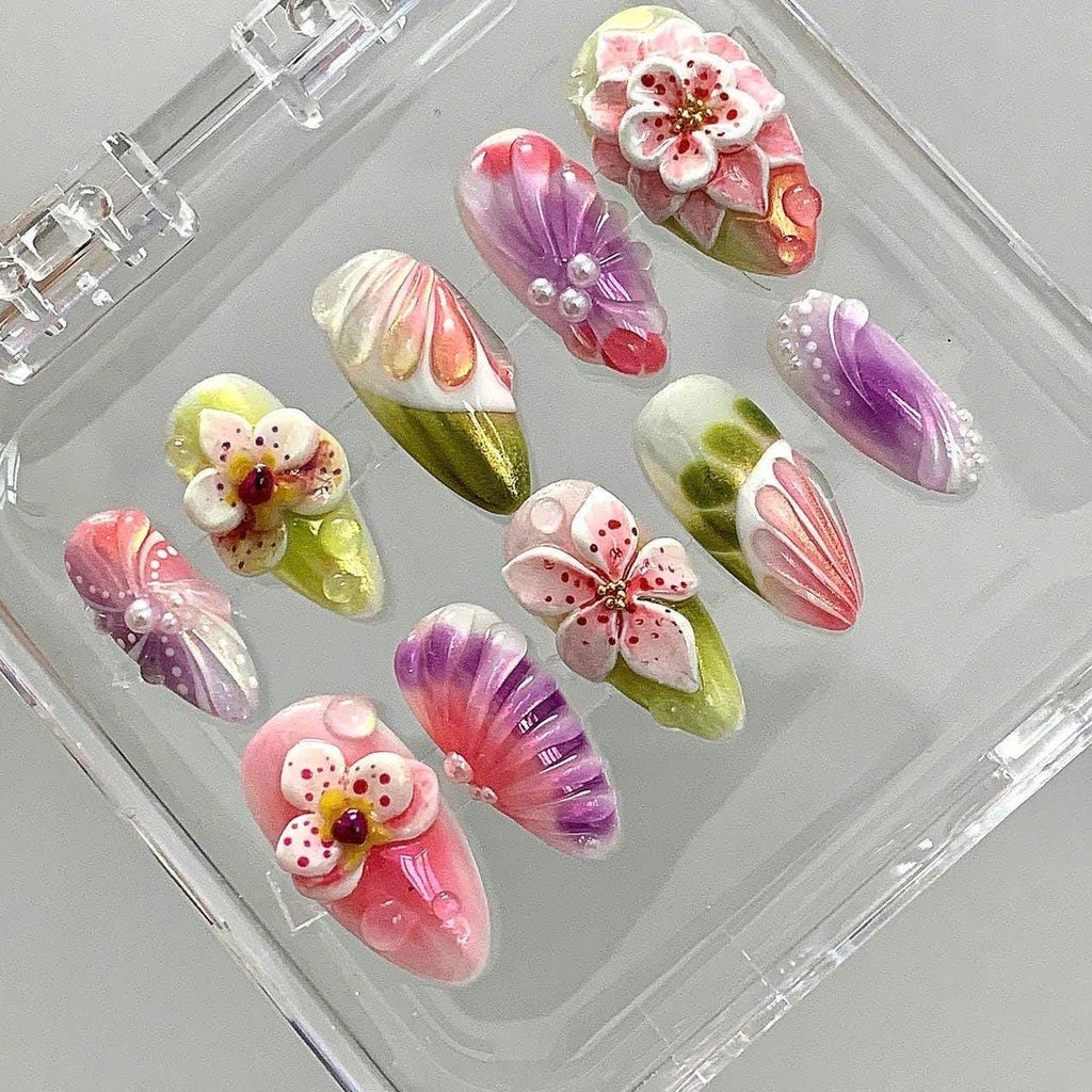 3D Floral Press On Nails | Pastel Jelly Spring Manicure