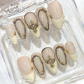 Nude Gold Cross Press On Nails – Elegant Luxury Almond Set