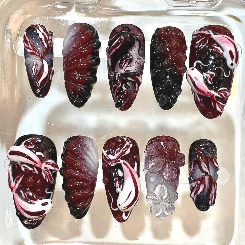 3D Koi Fish Press On Nails | Japanese Style Luxury Nail Art Set