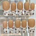 Elegant Nude French Press On Nails | Pearl Rhinestone Nails | Minimal Luxury Fake Nails