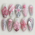 Kawaii Mermaid Summer Press On Nails, Pink Sea Creature Nails, 3D Jellyfish Gel Nails, Beach Vacation Press Ons