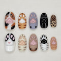 Cat Paw Press On Nails, Kawaii Animal Nails, 3D Paw Print Nails, Cute Mixed Cat Design, Handmade Japanese Fake Nails
