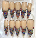 Luxury Rhinestone Press On Nails | Nude Gold Glitter French Tip with Colorful Gems | Glam Stiletto Nails | Handmade Statement Nail Set Gift