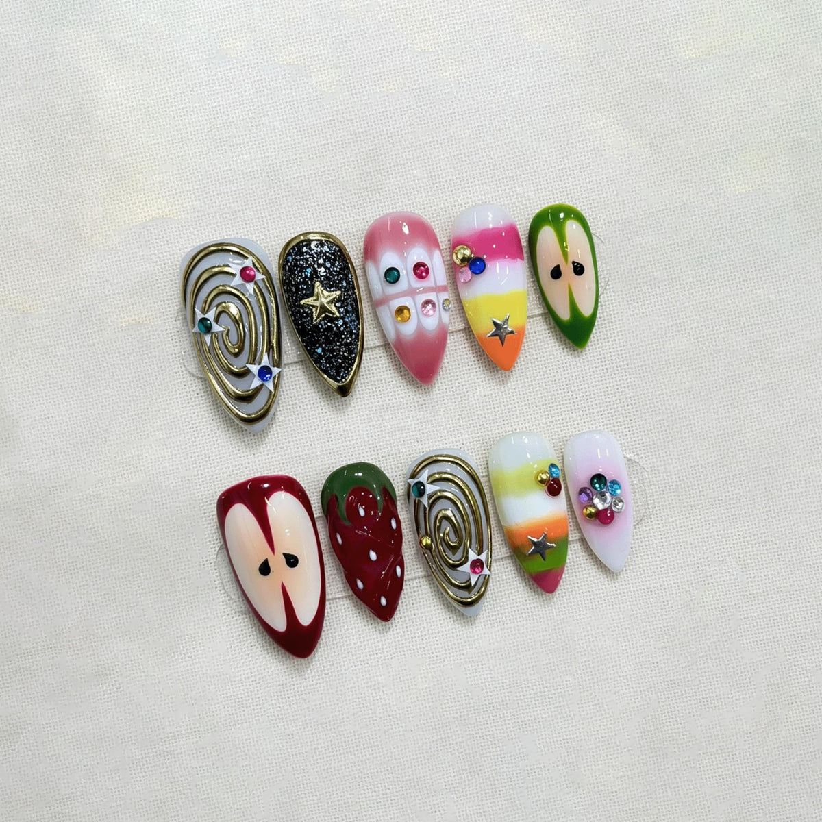 Kawaii Retro Press On Nails, 3D Pop Art Nails, Handmade Funky Cyber Nails, Cute Y2K Nail Set