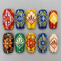 Talavera Tile Press On Nails | Boho Short Square Nails | Colorful Floral Folk Pattern Nail Art | Glossy Mediterranean Nails