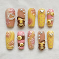 3D Monkey Kawaii Press On Nails, Yellow Animal Summer Nails, Handmade Cute Banana Fake Nails
