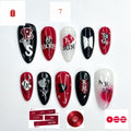Red Black Kpop Press On Nails | Kpop Inspired Nail Art | Concert Aesthetic Almond Nails | Edgy Graphic Press Ons | Kpop Fan Nails | JB384HC