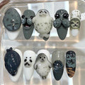 3D Seal Press On Nails, Kawaii Marine Animal Art, Handmade False Nails Set