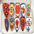 Hand Painted Mediterranean Press On Nails, Retro Fruit Sardine Citrus Set