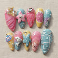 Summer Kawaii Press On Nails, Mermaid Beach Nails, Cute Pastel Dolphin Nails, Handmade Reusable Gel Nails
