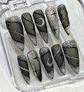 Black Glitter Stiletto Press On Nails: Moon & Star Nail Art