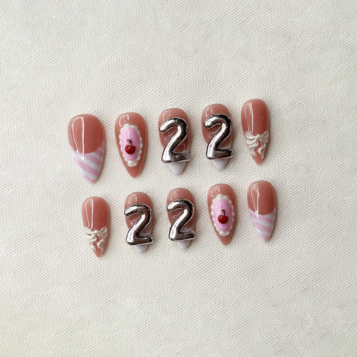 Pink Birthday Press On Nails, 3D Coquette Bow Nail Art, Handmade Reusable Nails, Custom 22nd Birthday Nail Set