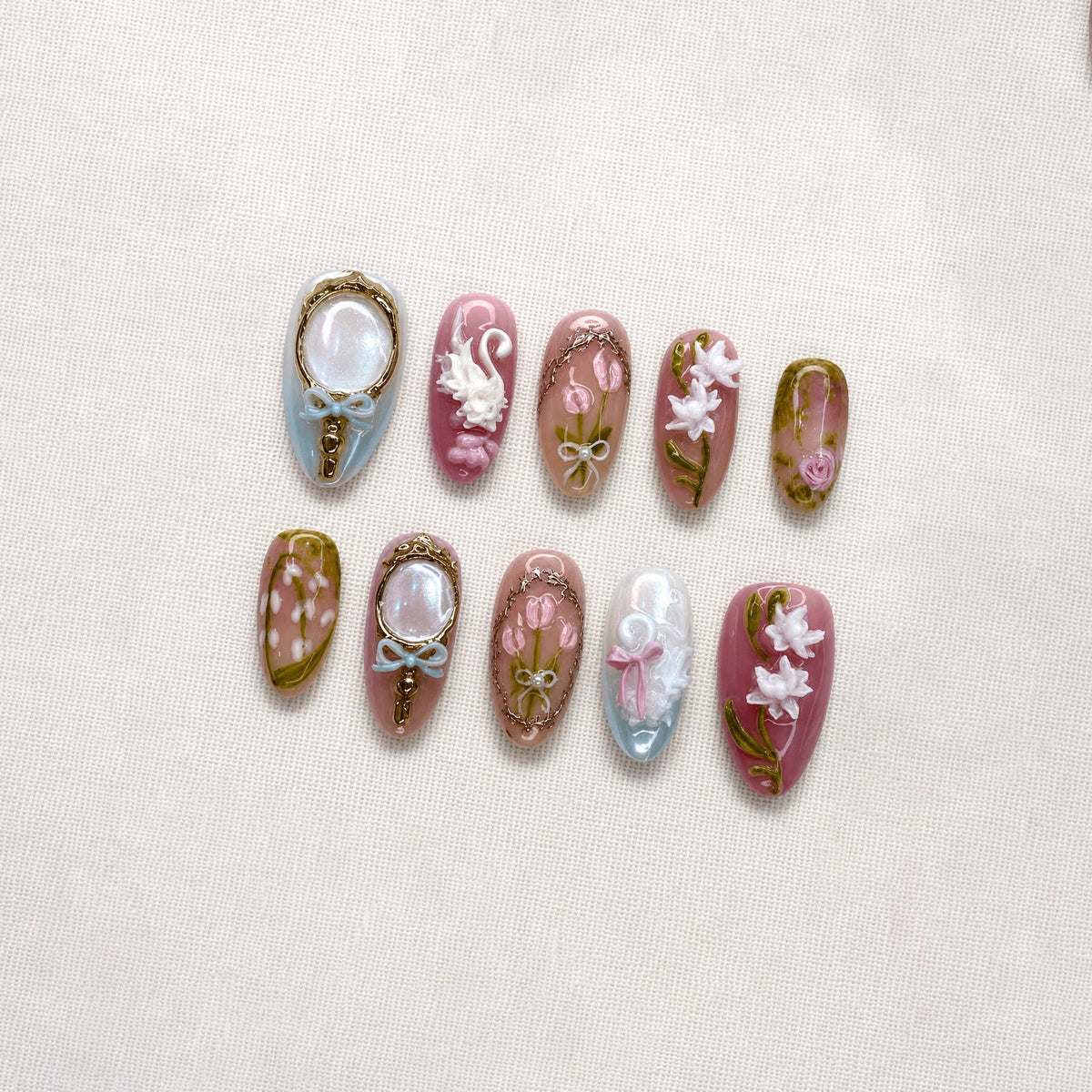 Coquette Floral Press On Nails, Feminine Pink Nail Set, Romantic Fairycore Nails, Handmade Press Ons