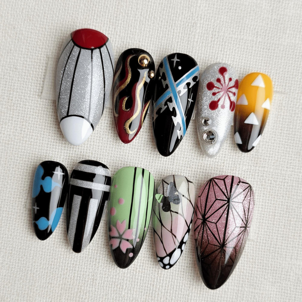 Demon Anime Press On Nails, Japanese Manga Inspired Nails, Hand Painted Character Nails, Otaku Nail Art