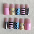 Retro Pop Art Press On Nails, Y2K Polka Dot Nails, Color Block Pink Blue Nails, Funky Handmade Gel Nail Set