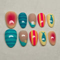 Coastal Summer Press On Nails, Cute Ocean Nail Art, Tropical Fish Nails, Colorful Kawaii Nails