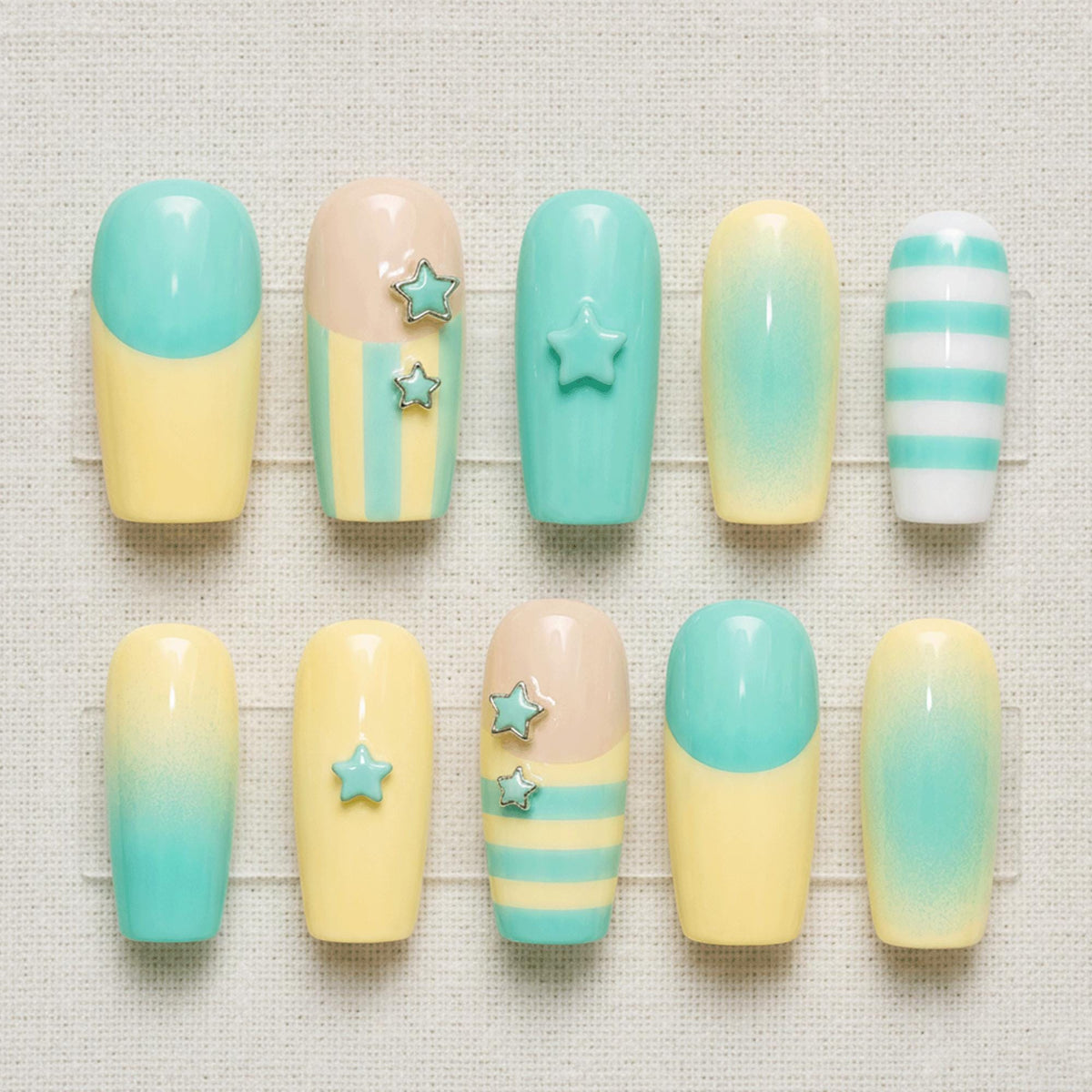 Baby Blue French Tip Press On Nails with Stars: Pastel Y2K Style Fake Nails