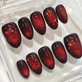 Red Heart Cat Eye Press On Nails, Burgundy Chrome Magnetic Set
