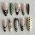 Sage Green Press On Nails, Polka Dot French Tip Nails, Handmade Star Nail Set, Retro 2000s Fake Nails, Cute Indie Nails