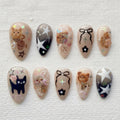 Kawaii Cat Press On Nails, 3D Coquette Kitten False Nails, Stars Bows (Handmade)