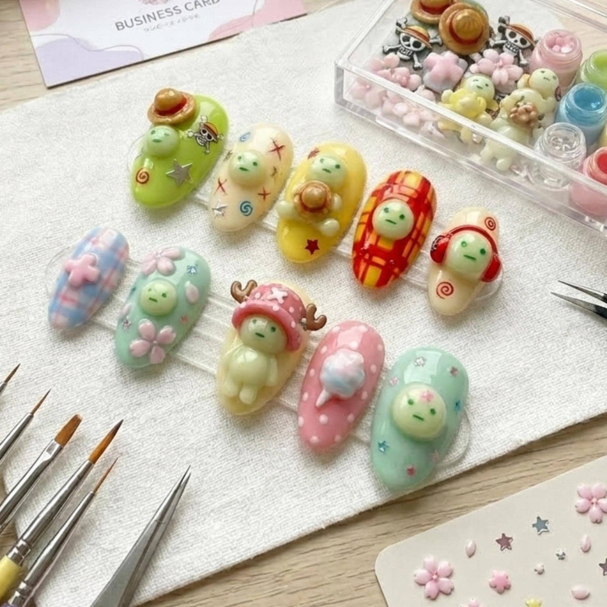 Straw Hat Pirate Inspired Press On Nails: 3D Anime Gel Fake Nails