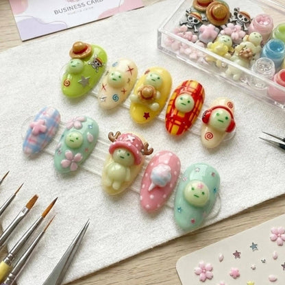 Straw Hat Pirate Inspired Press On Nails: 3D Anime Gel Fake Nails