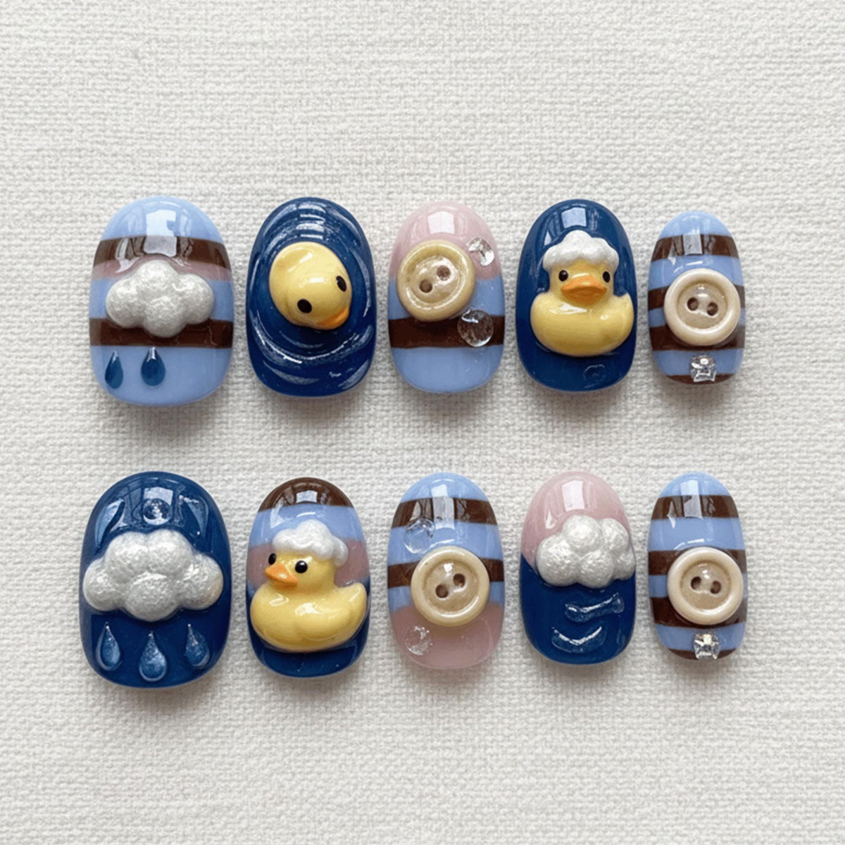 3D Kawaii Duck Press On Nails, Cute Whimsical Nail Art, Handmade Button Nails