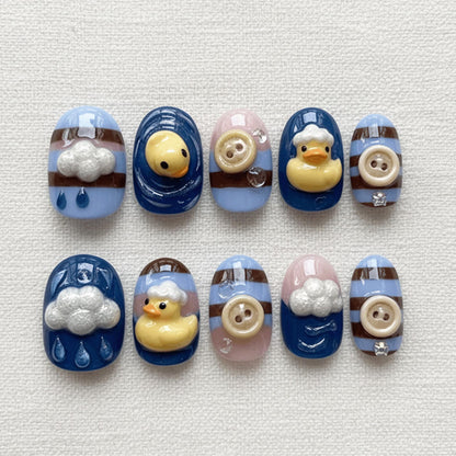 3D Kawaii Duck Press On Nails, Cute Whimsical Nail Art, Handmade Button Nails
