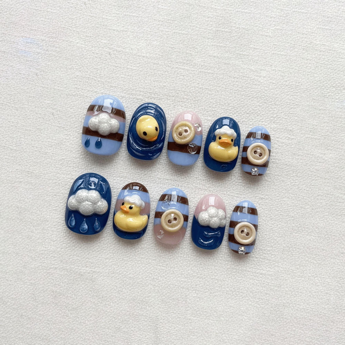 3D Kawaii Duck Press On Nails, Cute Whimsical Nail Art, Handmade Button Nails